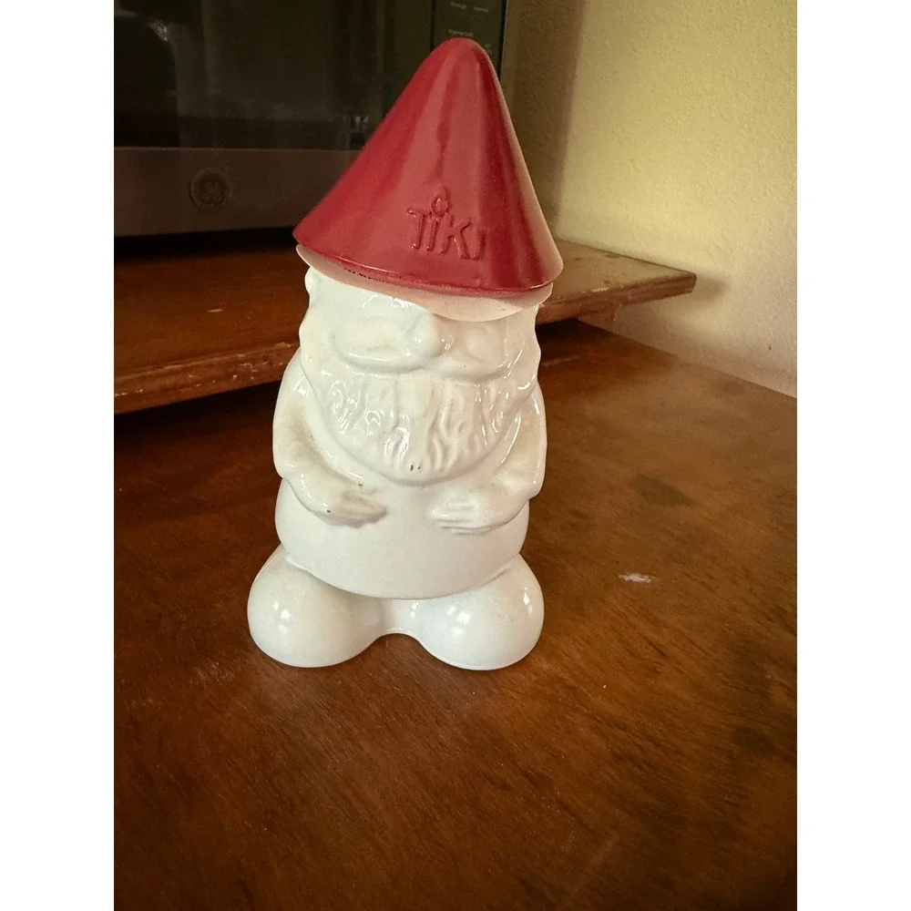 Tiki Brand Ceramic Gnome Table Torch Outdoor Tabletop Decor White Red Hat NEW